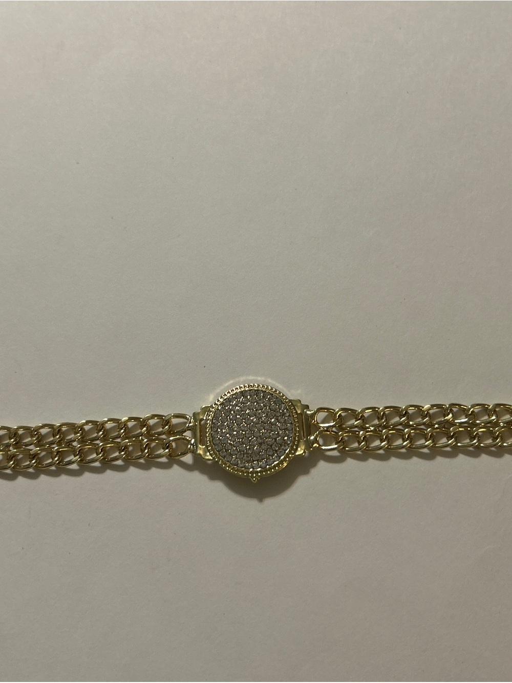 Vintage Gold Tone Double Curb Chain Pavé Rhinestone Centerpiece Bracelet